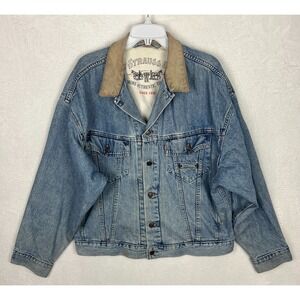 Vintage Levis Denim Trucker Jacket Mens Large Jean 90s Canada Blue Leather VTG